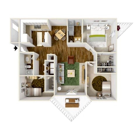 Floor plan for 3 beds, 2 baths, 1114 sqft
